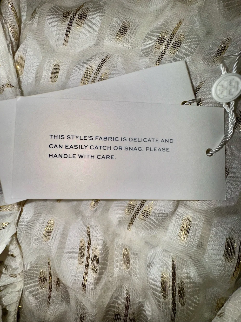 Tory Burch Jasmine Dress Ivory Gold Metallic Ruffle Silk Blend Sz 4 No slip NWT